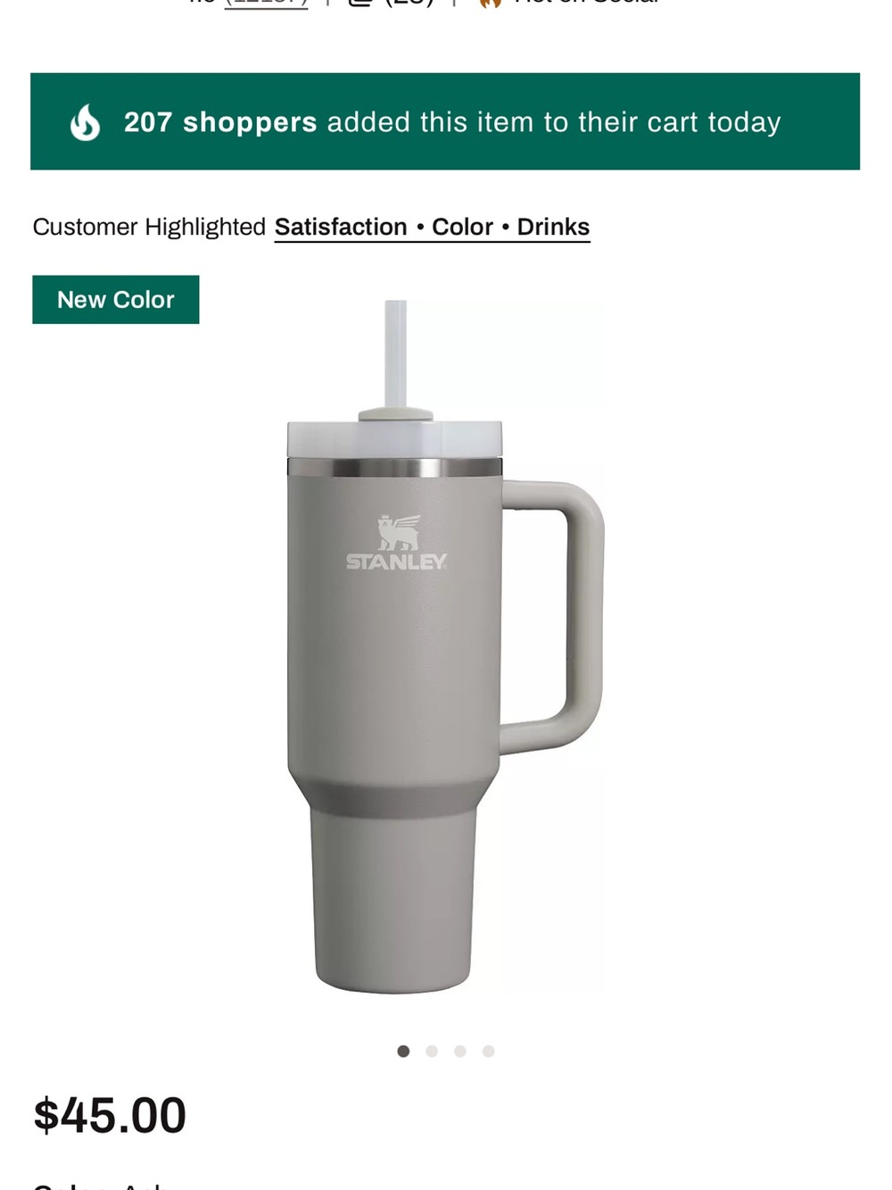 Stanley Gray Travel Tumbler with Handle and Straw